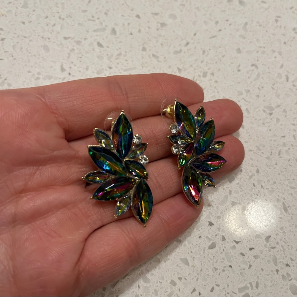 Multicolor Crystal Leaf Earrings - Picture 4 of 9